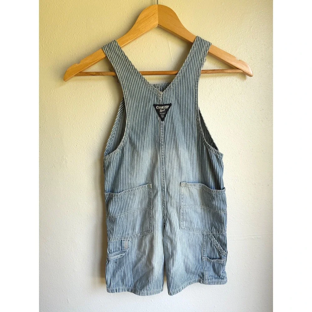 OshKosh Bgosh Kids Hickory Stripe Denim Vestbak Overalls Blue White Shortalls